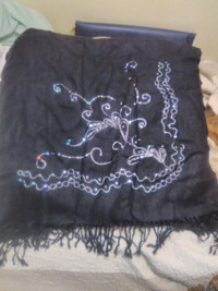 Two lovely shawls for sale, one black, one gold beige