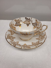 VTG Footed Stanley Gold Maple Leaves Cup & Saucer
