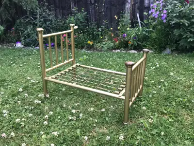 Antique Salesman’s Sample Brass Bed 24” long x 14” wide x 19.5” total height. 1.25” casters. In exce...