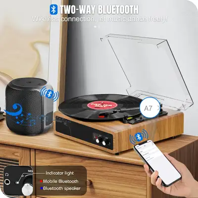 FYDEE Bluetooth Vinyl Record Player with 3-Speed, Built-In Speak, View more