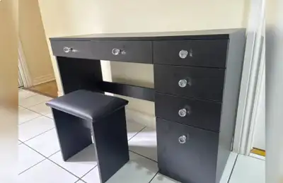 Makeup vanity with a chair, Black by Umeka, View more