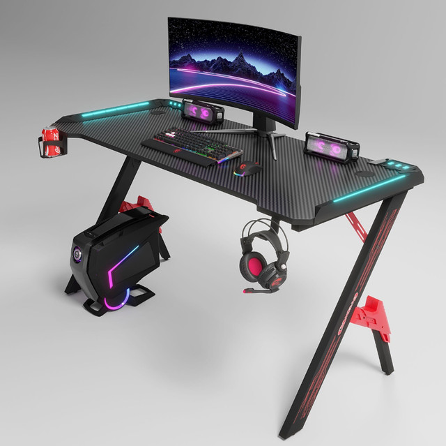 Gaming Desk, Cool RGB LED,K Shaped Table, Workstation, Cup Holde in Desks in Kitchener / Waterloo - Image 2