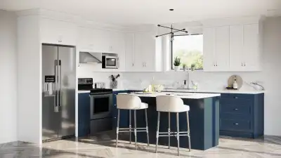 kitchen cabinets tiles accent walls LED mirrors storage, View more
