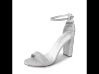 Women's Silver Glitter Chunky High Heel Pump Sandals