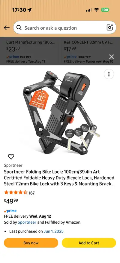 Sportneer Folding Bike Lock New Unopened Box, View more