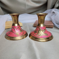 Pair of Beautiful Vintage Solid Brass 3 1/2" Candlestick Holders