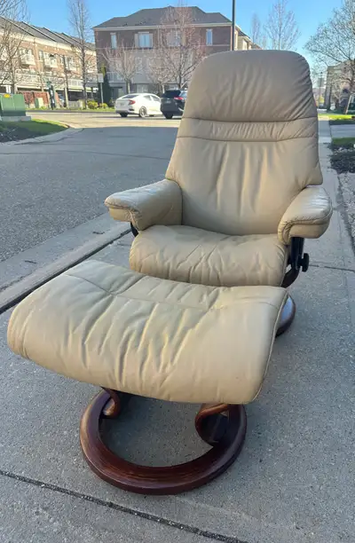 Ekornes Sunrise Stressless Leather Recliner Chair and Ottoman, View more