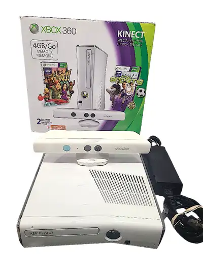 Xbox 360 Slim White 4GB With Original Box & Kinect Sensor!, View more