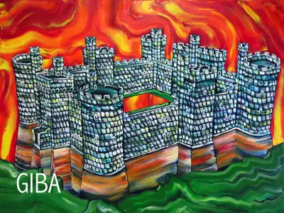 Château de Bodiam 30 x 40 – Peinture sur toile par Giba, View more