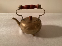 Vintage Indian Brass Teapot with Wood Handle