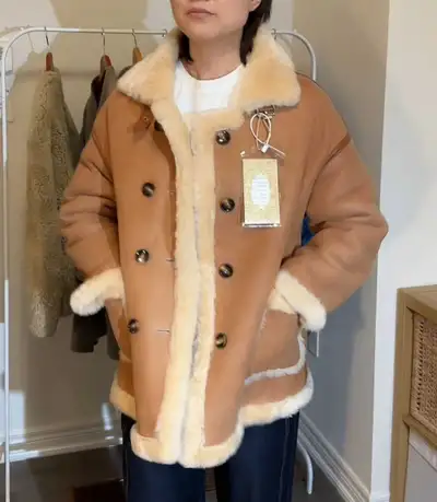 Genuine Sheepskin Shearling Coat – Soft & Warm Jacket, S-M, View more