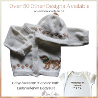 Beige Dog Baby Sweater, Baby Sweater, Baby Bodysuit, Knitted