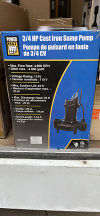 Power fist 3/4 hp cast iron sump pump new in box