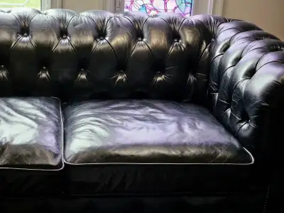 Full Grain Leather Diamond Tufted Couch, View more