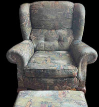 Vintage Wingback Chair with Ottoman 