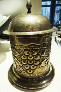 Antique INDIAN white metal DRESSER JAR large Hi Relief Repousse