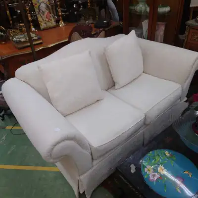 Cream Scroll Arm Loveseat, View more