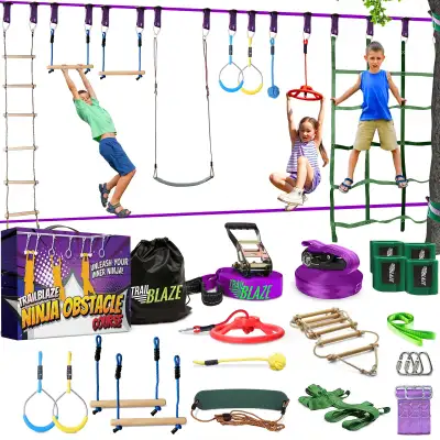 Brand new. Trailblaze Double The Fun Exciting Obstacles Cargo Net Rope Ladder Monkey Bars Ninja Cour...