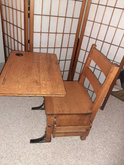 Childs wood and iron desk, View more
