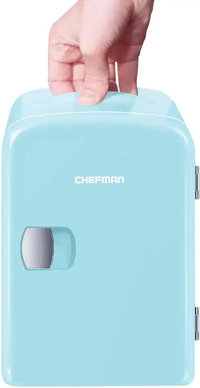 Chefman Mini Portable Blue Personal Fridge Cools Or Heats, View more