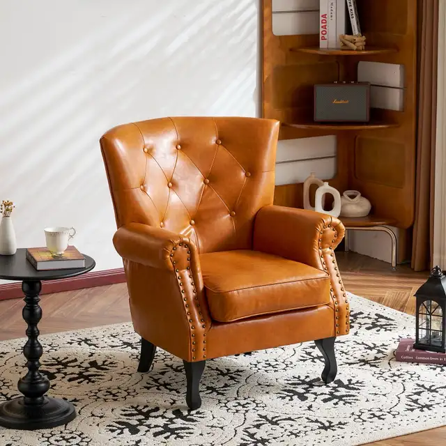 Mid-Century Modern Accent Chair, PU Leather Living Room in Chairs & Recliners in Markham / York Region - Image 5