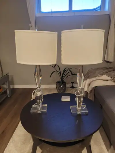 Crystal Base Table Lamps With Cream Shades, View more
