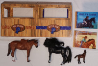 3 Toy Horses in Folding Stable with 2 Hard Cover Books