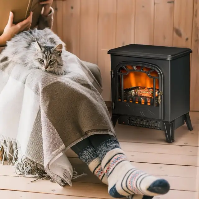 Black 14" Freestanding Electric Fireplace Stove Heater in Heaters, Humidifiers & Dehumidifiers in Markham / York Region - Image 2