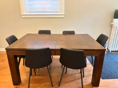 large extendable dark wood dining table 42” x 64”- 84”. Solid an, View more