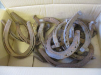 BOXFULL OF OLD CAST IRON BLACKSMITH MADE HORSE SHOES $5 EA.