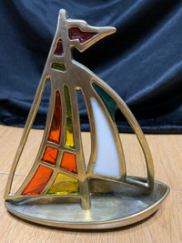 Brass metal Ship with stained glass sails