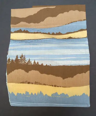 New blue, yellow, brown no-iron flat twin bed sheet / fabric, View more