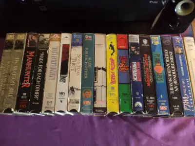 Various VHS movies cassettes. Around 20 in all. $5 each. Located in Liverpool, Nova Scotia.