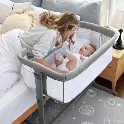 Brand new. Opened box. Light Grey Adjustable Portable Crib Bed for Infant/Newborn Baby, (Mosquito Ne...