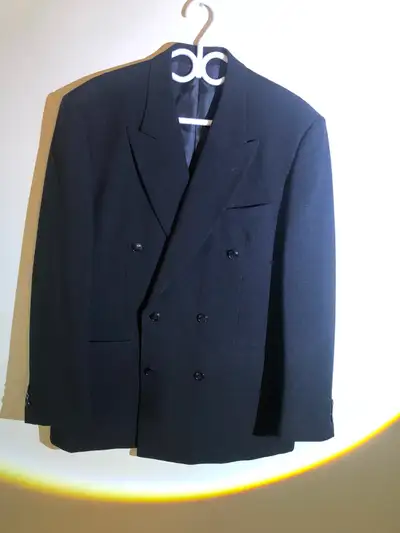 VESTON ITALY ,100%LAINE,UOMO MODA GR.40  NOIR,DOUBLE BOUTON, View more