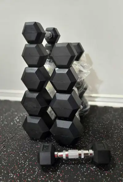 New 5lb, 10lb, 15lb, 20lb, 25lb Rubber Hex Dumbbell Set, View more