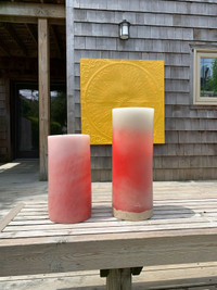 2 Large Wax Pillar Candle Holders