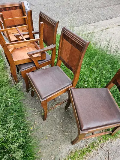 {GONE} 1950s dining room wood leather chairs, View more