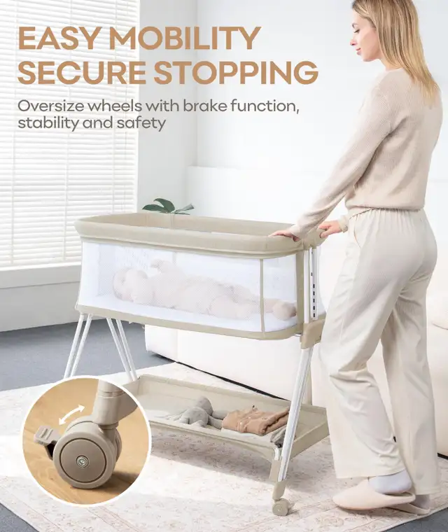 New Bedside Bassinet ,4-Side Mesh Sleeper Wheels and Storage in Other in City of Toronto - Image 5