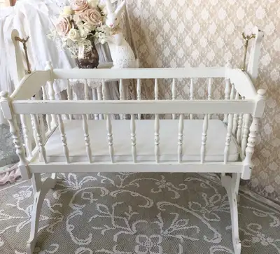 vintage wooden rocking cradle , View more