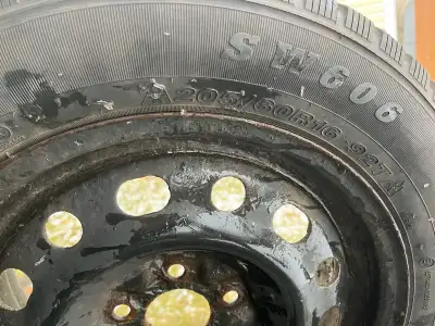 Four 16”basic black rims in descent condition There are winter tires on the rims but I wouldn’t buy...