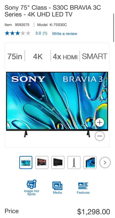Sony Bravia 75" 4K LED TV, View more