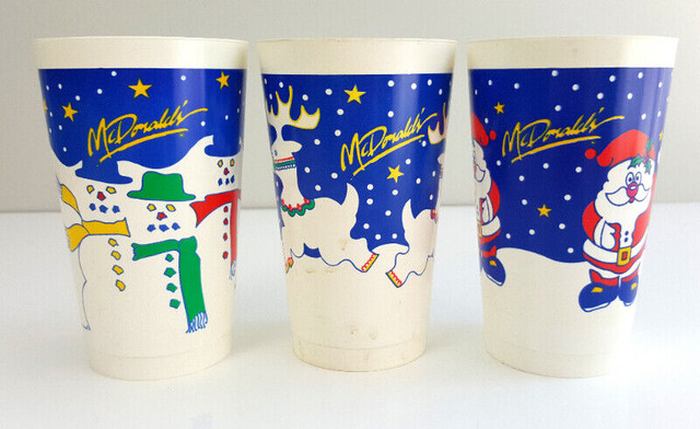 Vintage Coca-Cola McDonald's Blue Christmas Plastic Cups in Arts & Collectibles in City of Toronto