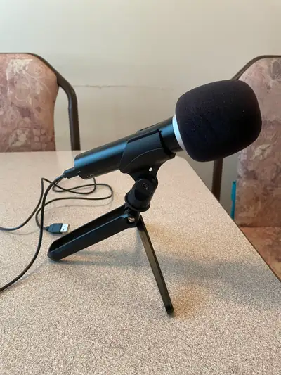 Audio-Technica microphone with mic stand, View more