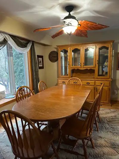 Solid oak table and chairs, View more