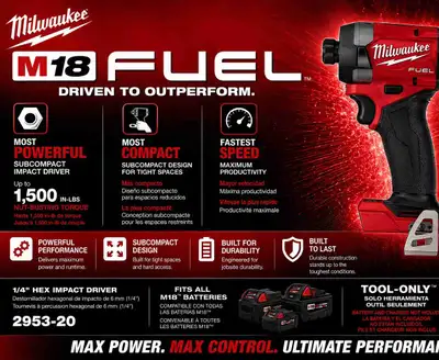 Milwaukee 2953-20 | M18 FUEL 1/4" Hex Impact Driver 2953-20, View more