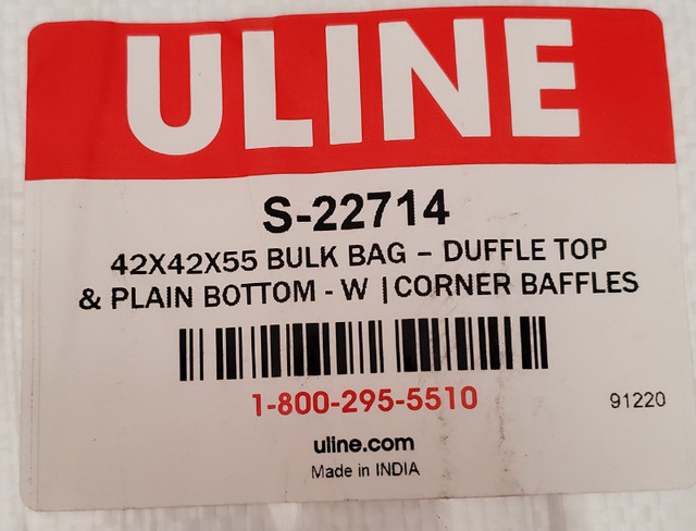 Uline Bulk Bags - Duffle Top, Plain Bottom, 42 x 42 x 55" in Other in Oshawa / Durham Region - Image 2