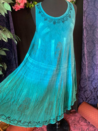 Ocean Atlantis Flowy Blue Sun Dress Top, Free Size Embroidered