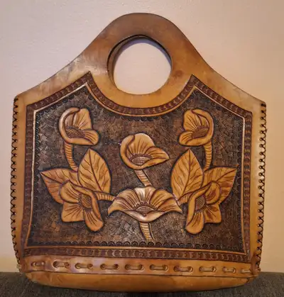 Vintage Hand-tooled Leather Handbag Tote Bag, View more