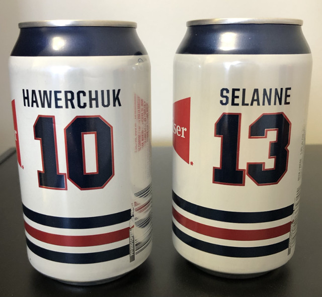 Selanne & Hawerchuk Winnipeg Jets Molson Canadian FULL Beer Cans in Arts & Collectibles in Winnipeg - Image 2
